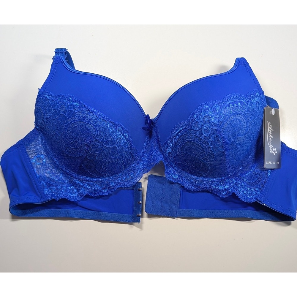 Ankesha Royal Blue Floral Lace Full Coverage Bra Size 48/110 Triple Hook Closure